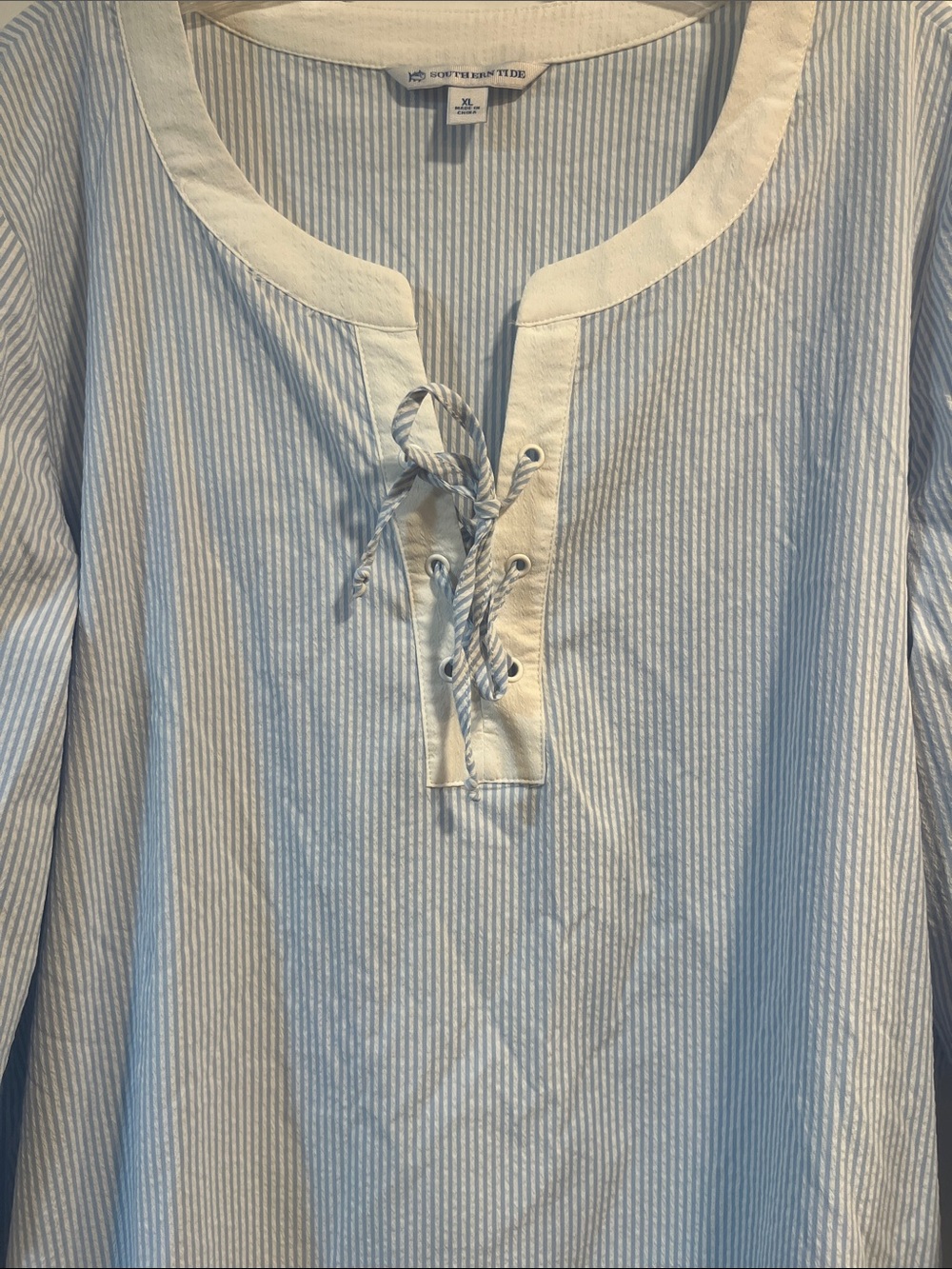 Southern Tide Hailey Seersucker Blue Striped Tunic Size XL - Picture 4 of 11